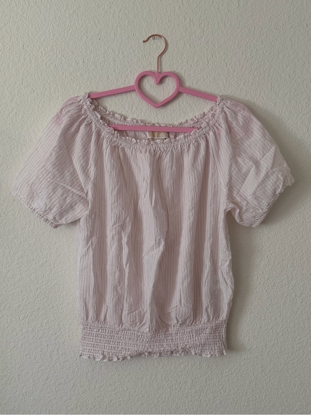 MICHAEL Michael Kors Light Pink Off-Shoulder Smocked Waist Top